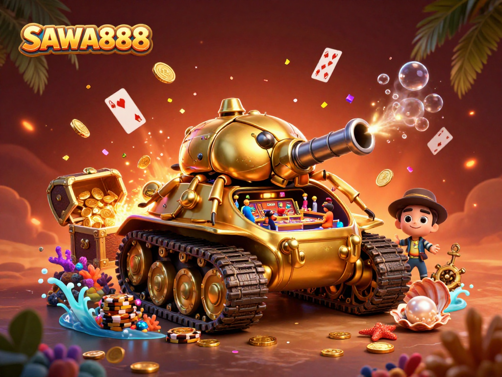 Join the thrilling action of SAWA888 with a golden beetle casino tank and treasure bursts.