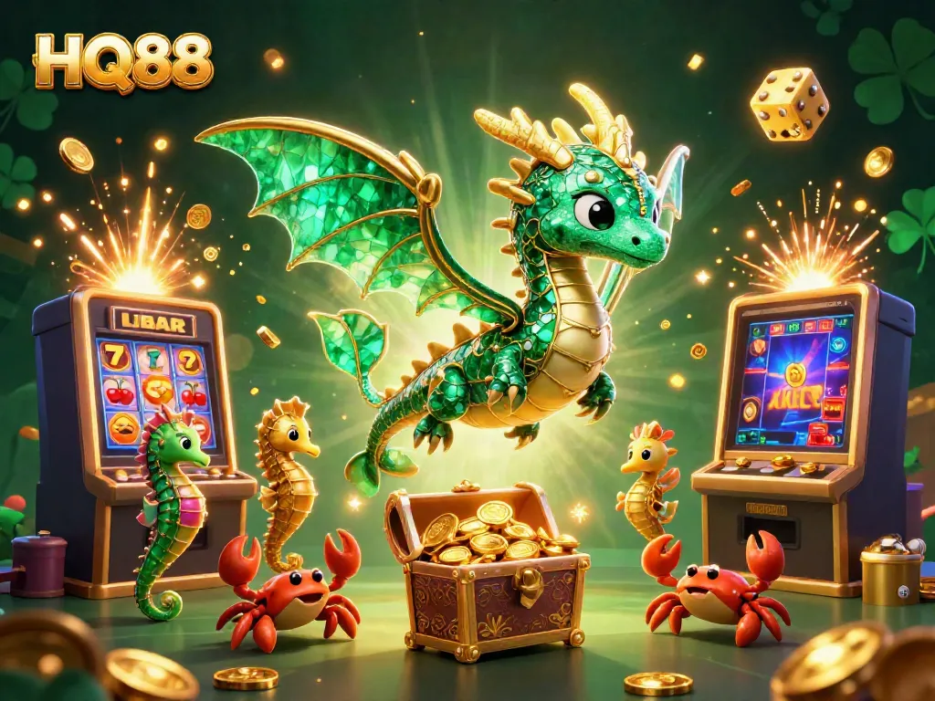 Experience the thrill of HQ88 with vibrant 3D casino elements and a magical sea dragon.