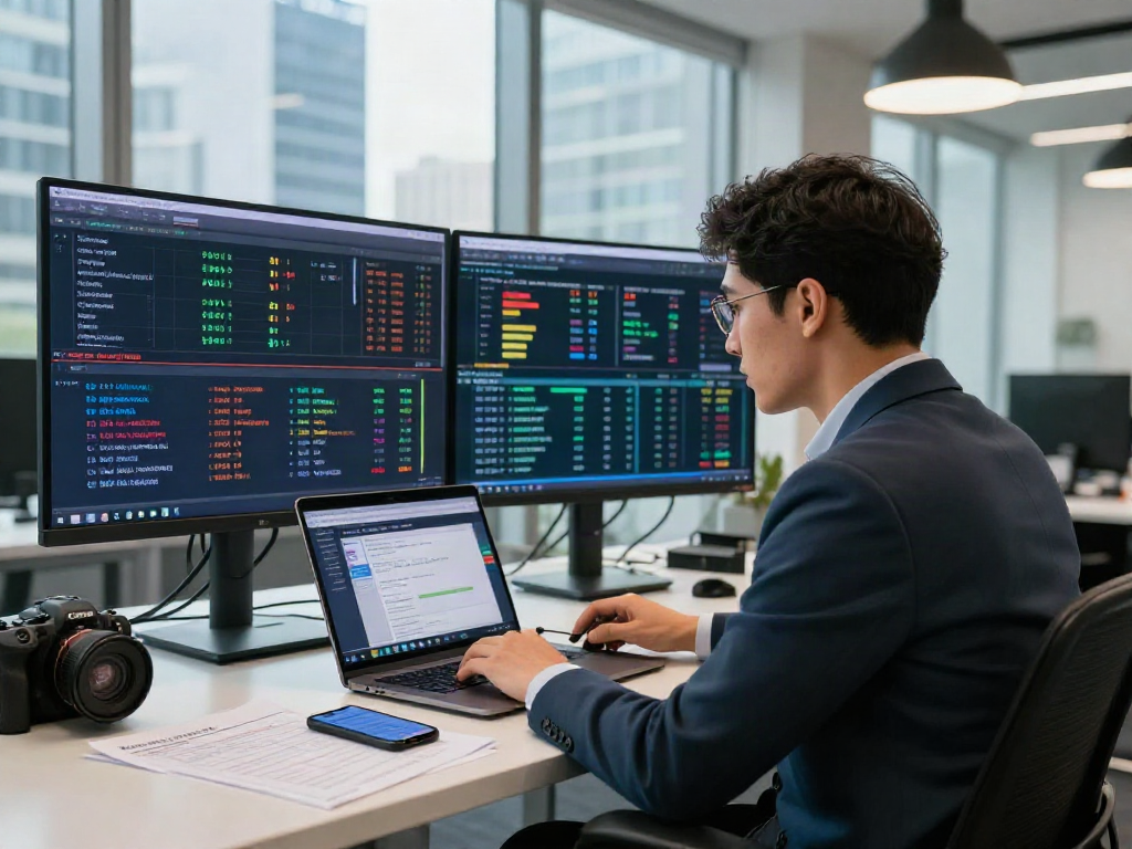 Professional analyzing 먹튀검증 추천 먹튀스팟 data in a modern office.