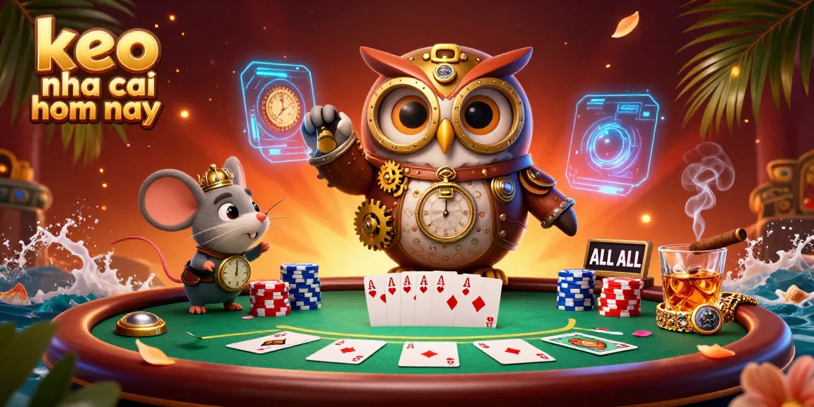 Engage in thrilling gaming with keo nha cai hom nay as the time-traveler owl and clockwork mouse explore a vibrant casino.