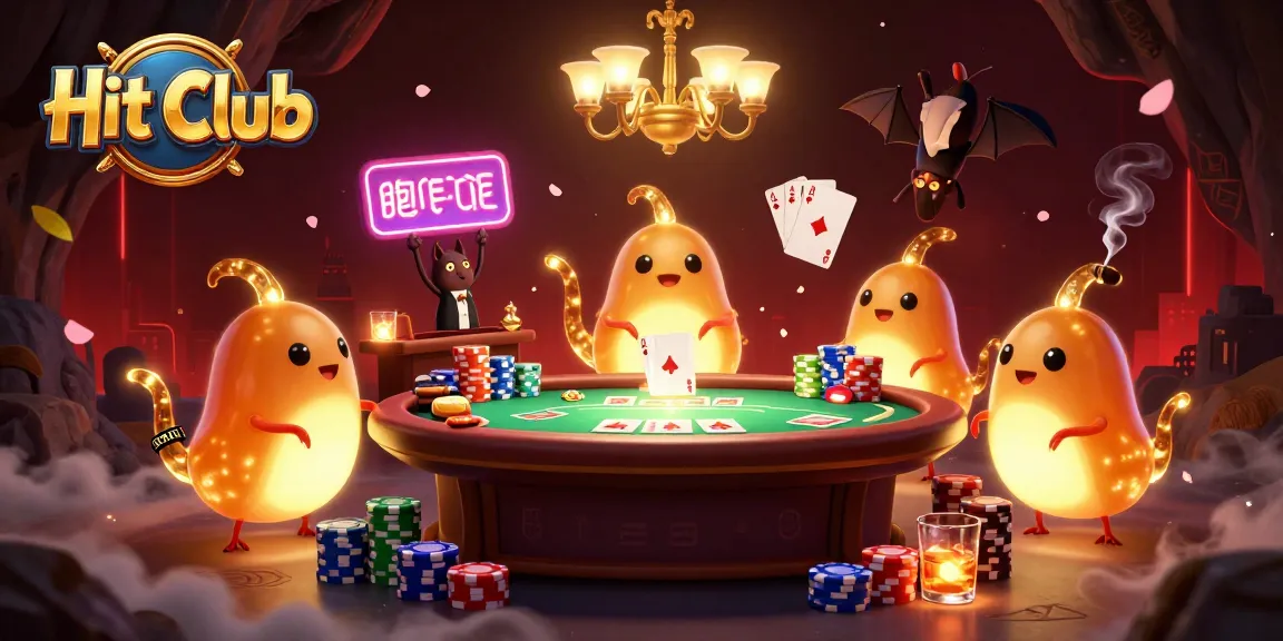 Hit Club showcases a vibrant gambling scene with glowworms lighting a poker table.