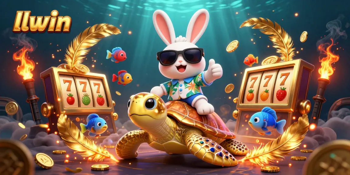 Spin and win at llwin with 3D lucky rabbit and golden turtle in an underwater casino scene