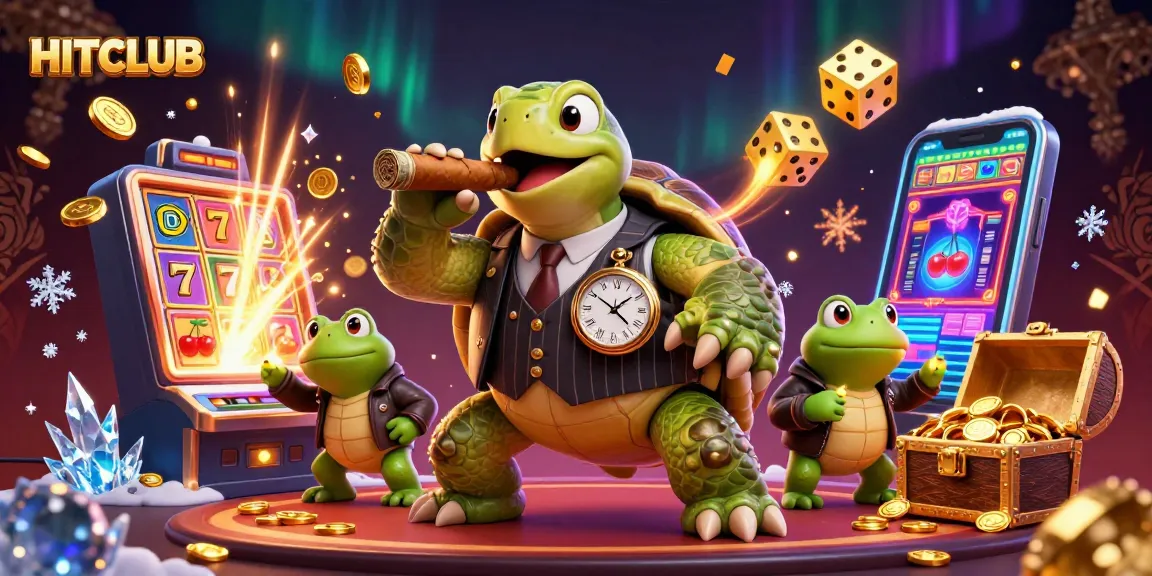 Join the HITCLUB and seize the jackpot with a stunning casino scene featuring iconic gaming elements.