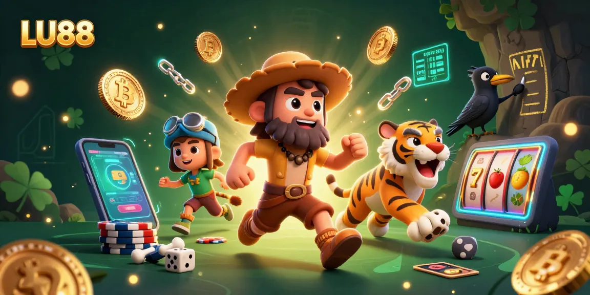 Experience thrilling LU88 action with a prehistoric casino scene featuring cavemen and neon coins.