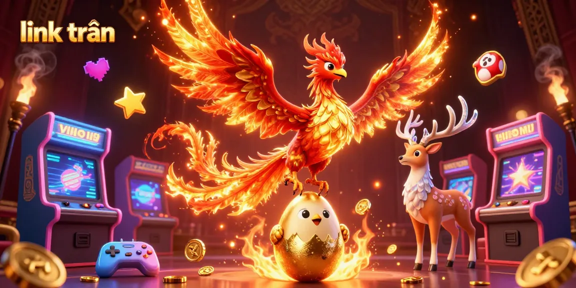 Engage with link trần gaming action as a fiery phoenix and mystical stag create a vibrant casino scene.