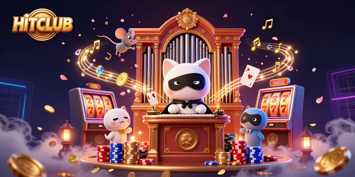Engage with HITCLUB's thrilling gaming scene featuring exciting slot machines, vibrant casino elements, and dynamic characters.
