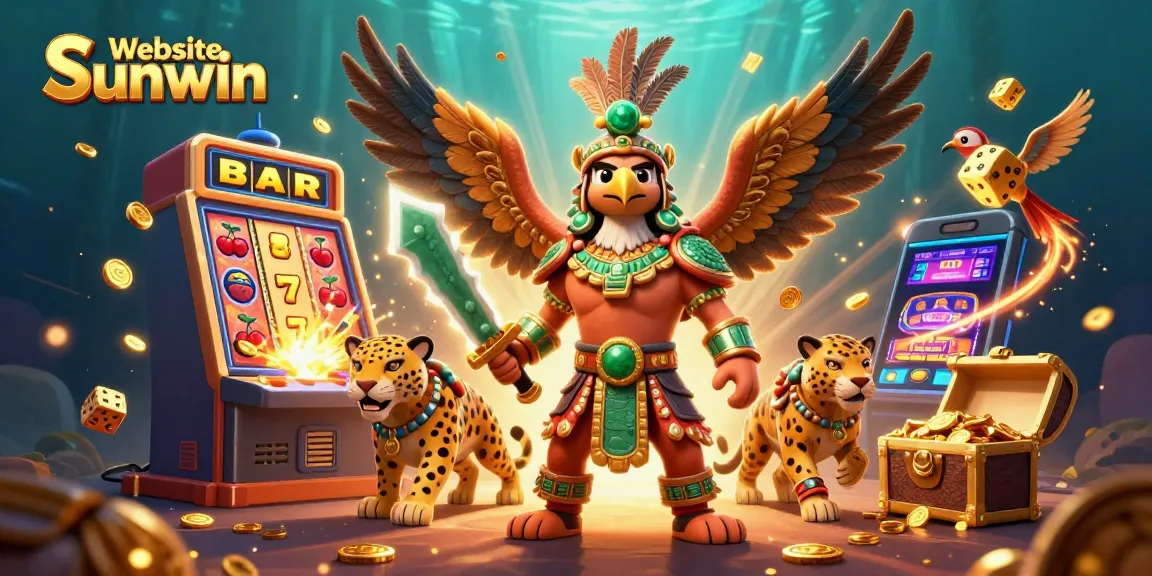 Experience the thrill of casino gaming with Website Sunwin's vibrant 3D illustration depicting jackpots and vibrant characters.