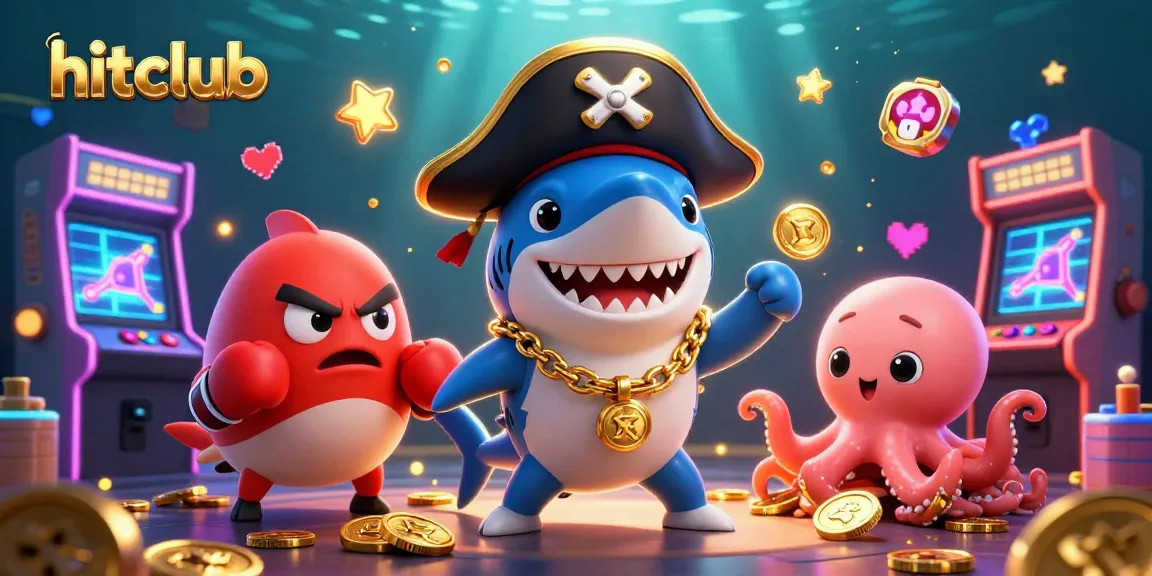 Experience the thrill of gaming at hitclub with a vibrant 3D illustration featuring unique characters and casino elements.