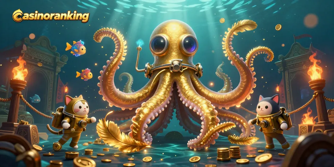 Experience thrilling gaming with casinoranking's epic kraken scene full of gold coins and adventure.